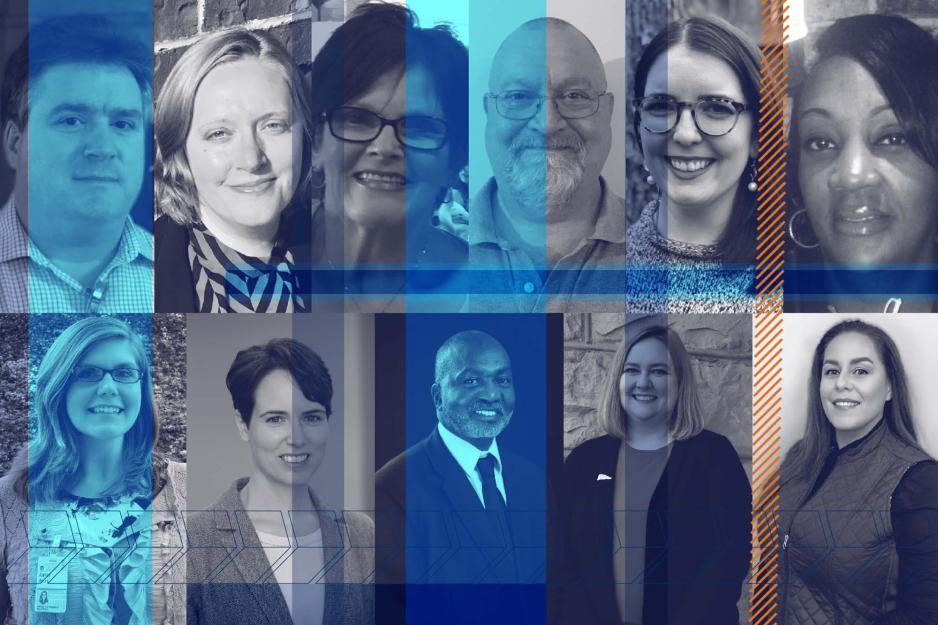 Headshots: Top row, from left: David Stewart, Joanne Hoagland, Linda Freeman, Brian Pugh, Samantha Fields, Gina Hansen; bottom row, from left, Ashley Ayers, Mary Wood, Richard Barbour, Kristi McKinney, Katherine Morton.