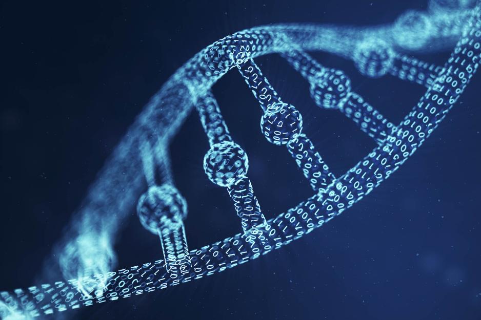 DNA helix that has 1's and 0's making it up