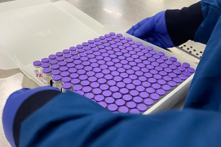 COVID-19 vaccines vials in a tray