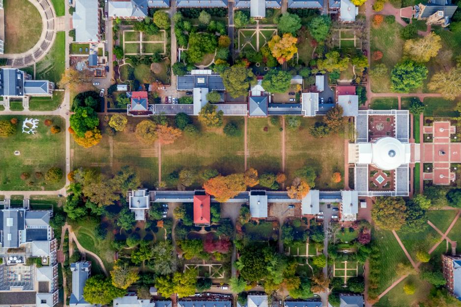 Aerial view of the Rotunda and the Lawn