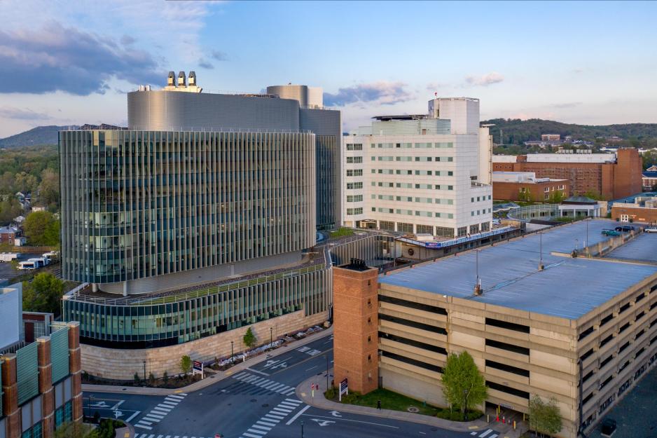Aerial view of the UVA Health Center Buildings