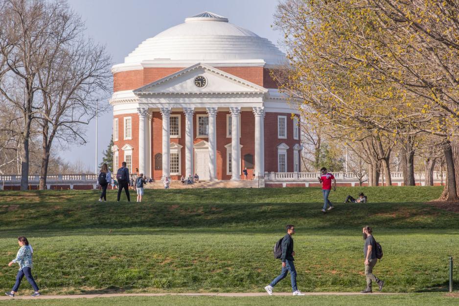 The Rotunda with people walking in front of it