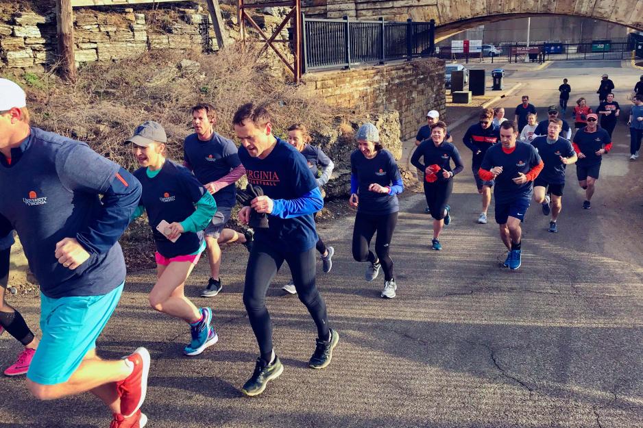 President Jim Ryan running on a road in Minneapolis