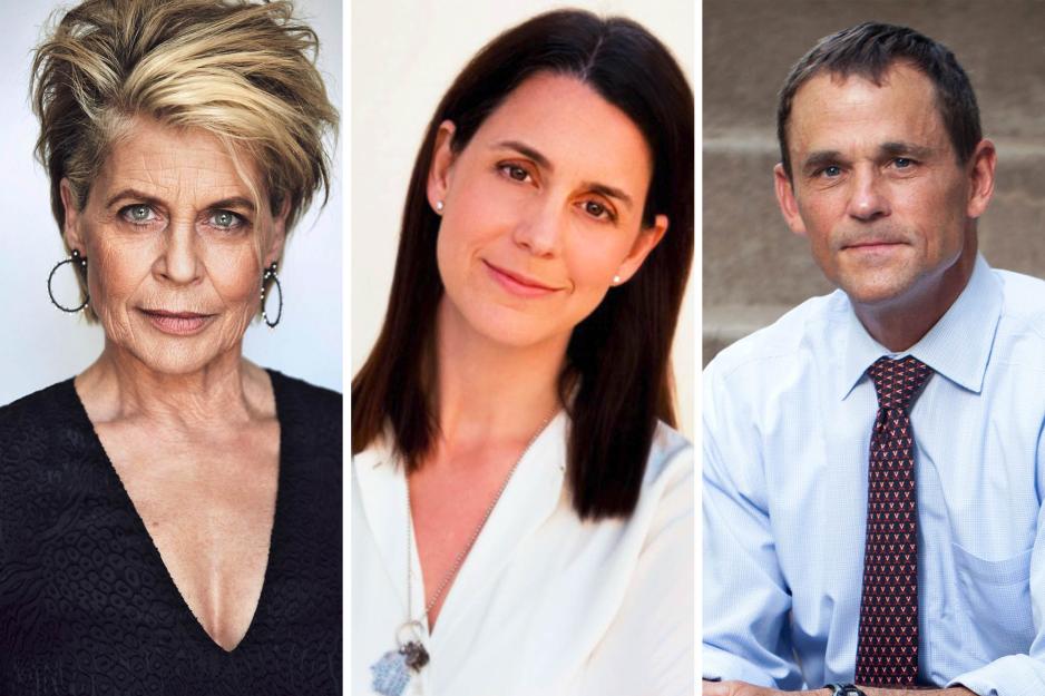 Headshots: From left, Linda Hamilton, producer and Julie Lynn and President Jim Ryan