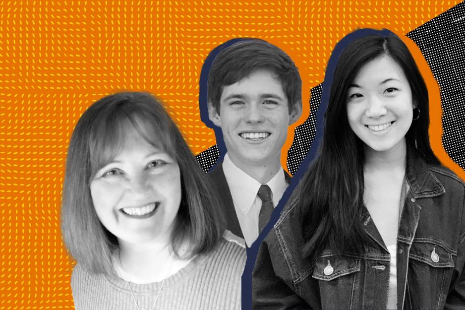 Headshots of Dana Palmer, left, Graham Quinn, center, and Connie Jiang, right,