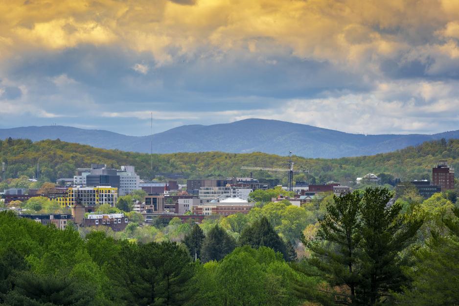 Arial view of Charlottesville from a distance