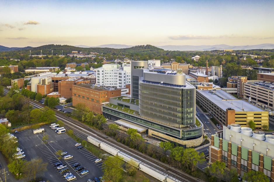 Arial view of the UVA Health Center Buildings