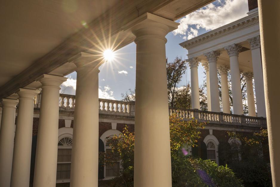 The sun through the courtyard pillars at the Rotunda
