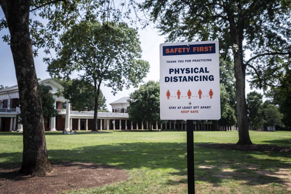 Sign on the Lawn that reads, Safety First, Thank you for practicing physical distancing stat at least 6ft apart. keep safe