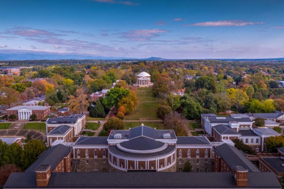Aerial View of the Rotunda and lawn from Cabell hall