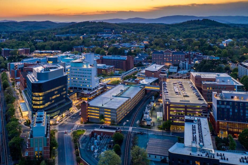 Aerial view of the UVA Health Center Buildings
