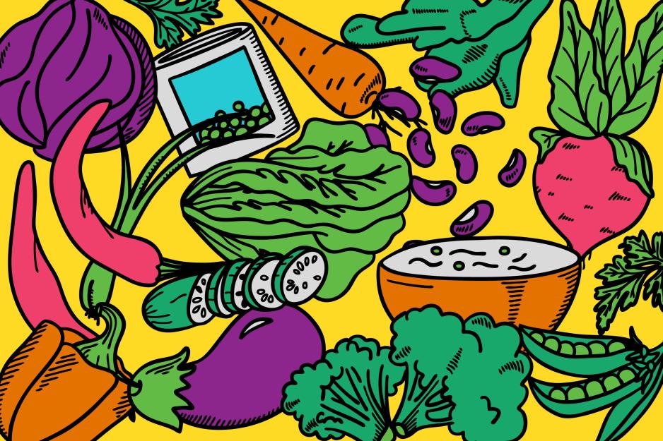 Illustration of various colored vegetables 