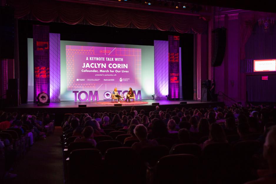 Jacklyn Corin,  and Catherine Bradshaw sit on stage talking