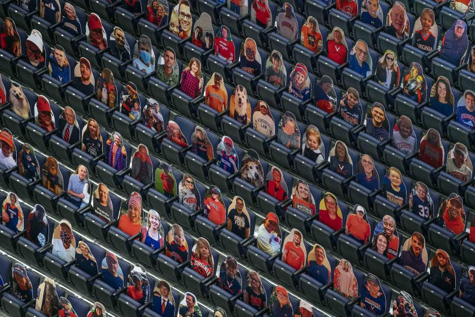 Cardboard cutouts of fans placed in every seat in John Paul Jones Arena