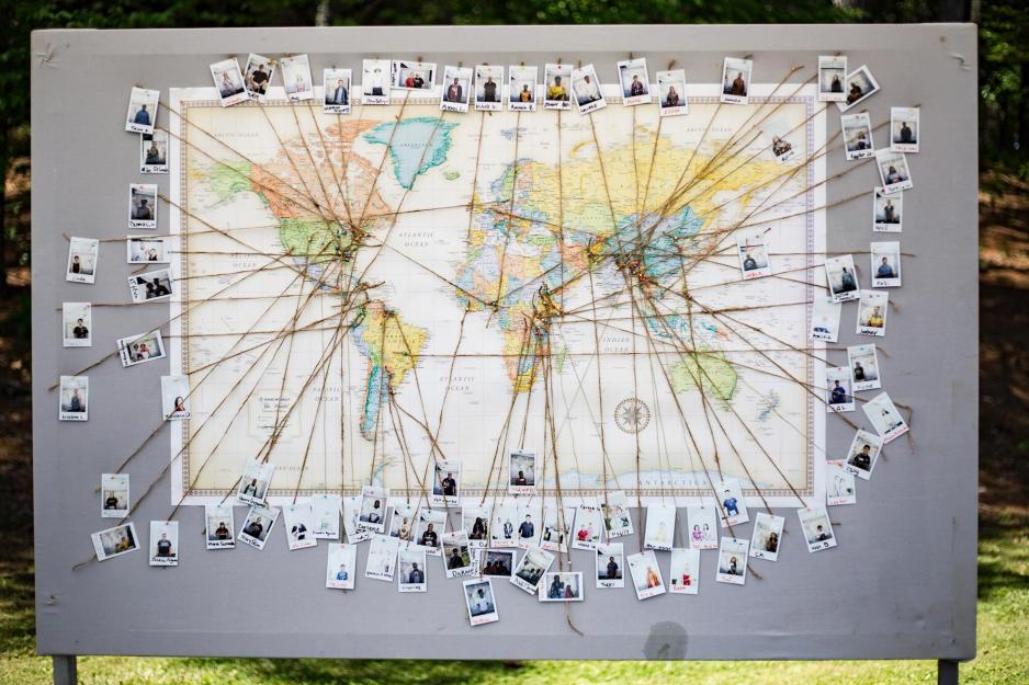 images of people with strings pointing from the image to where they are from