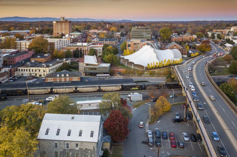 Arial view of downtown Charlottesville