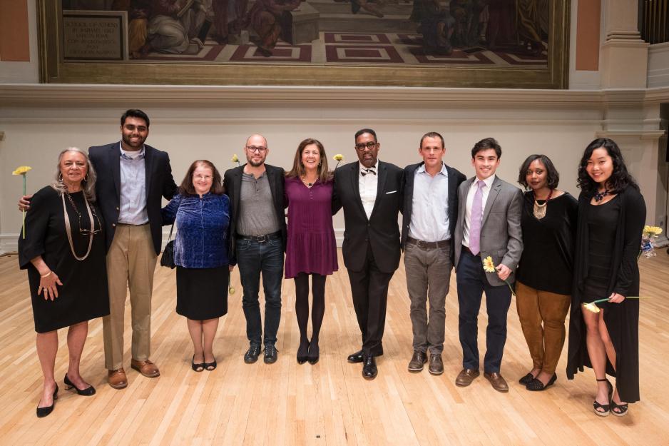 Group photo on stage with President Jim Ryan