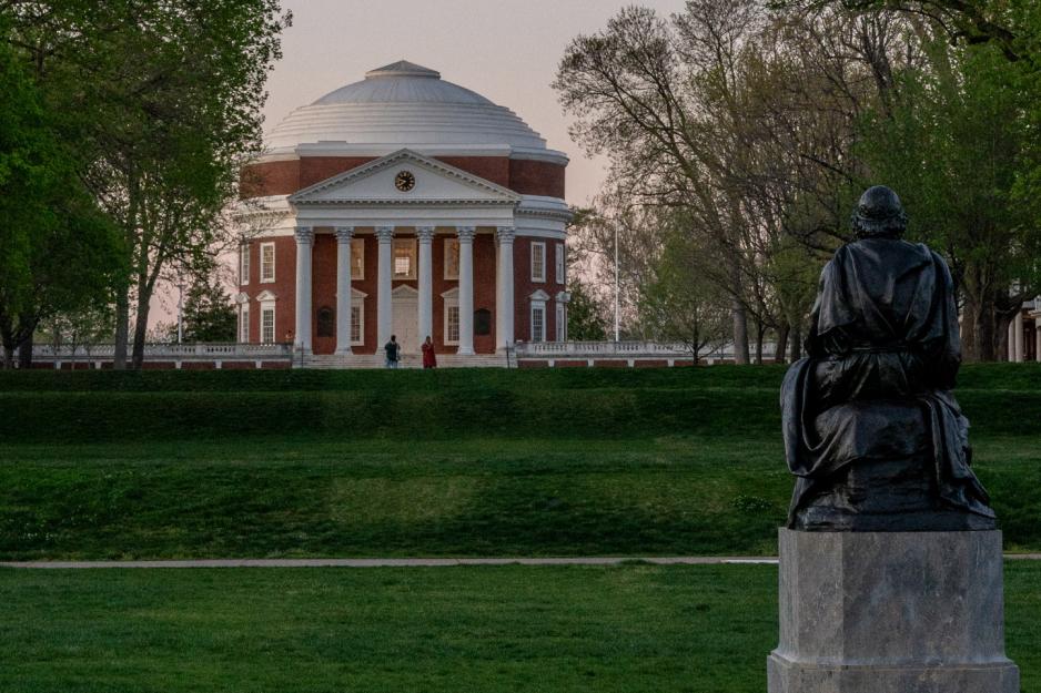 Direct view of the Rotunda with a statue in front