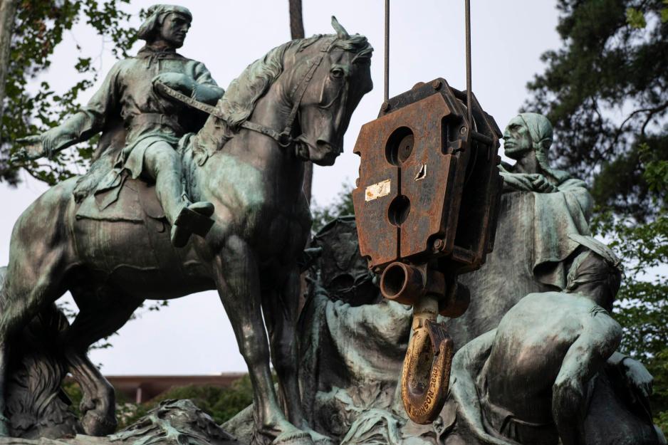 Geroge Rogers Clark Statue and a crane hook