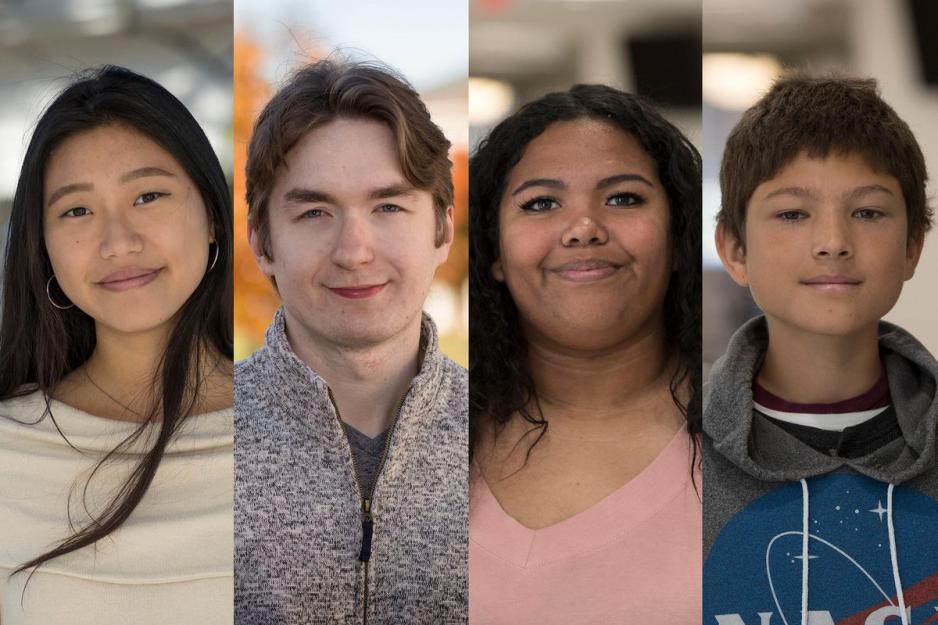 Headshots left to right: Joanne Lee, Brandon Thompson,  Jessenia Castillo, and Daniel Sanchez 