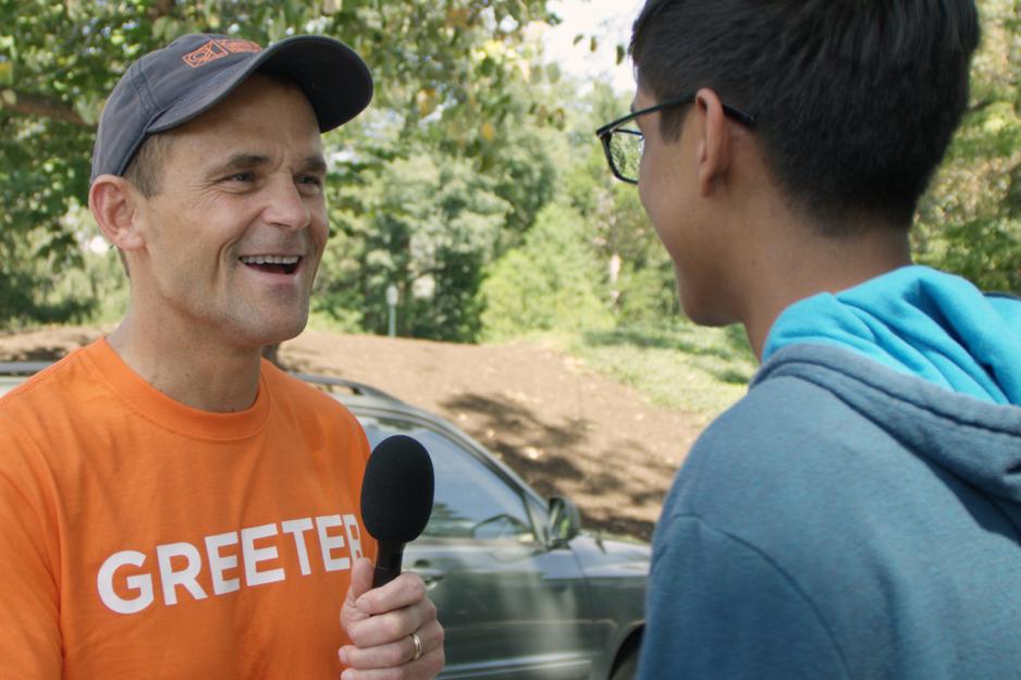 Jim Ryan interviewing a first year student