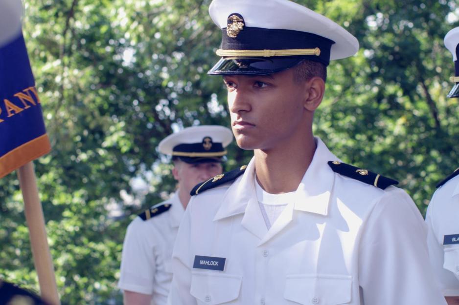  Navy ROTC cadet in dress white uniform