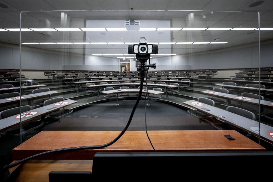 Camera setup at the Lecture podium pointing at the white board