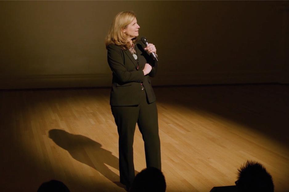 Liz Magill speaking on a stage