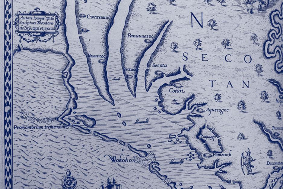 Blue drawn map inside of a book