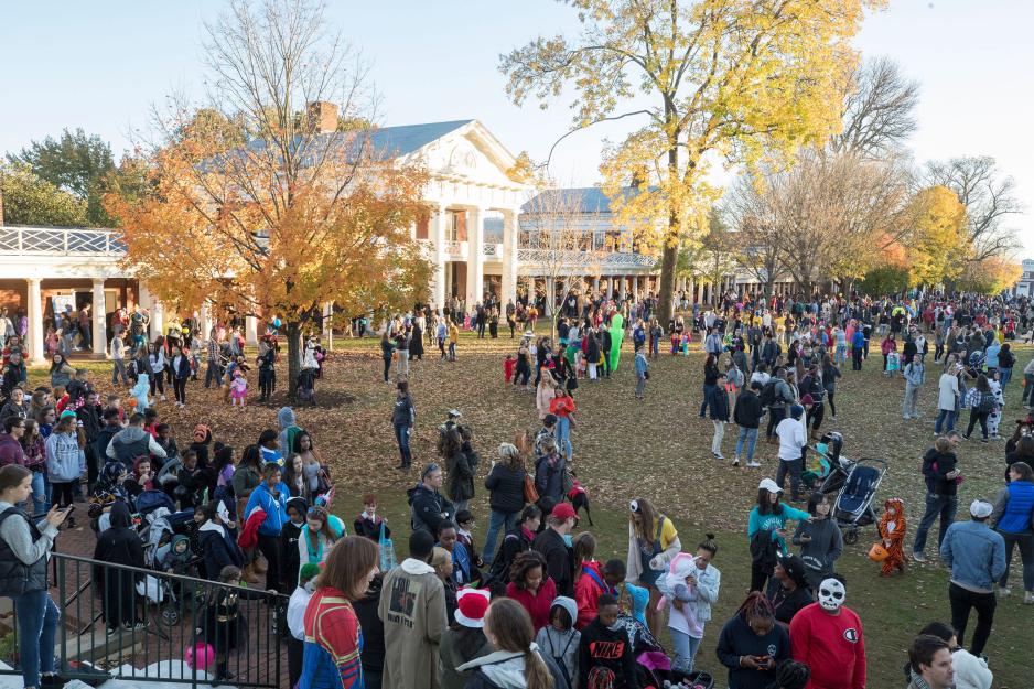 The Lawn filled with trick or treaters