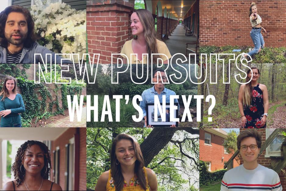 Collage of photos of headshots with the text that reads: new pursuits what's next?