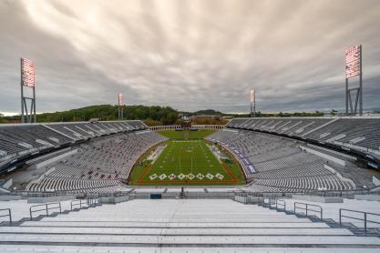 View of Scott Stadium football field from the top of the stadium