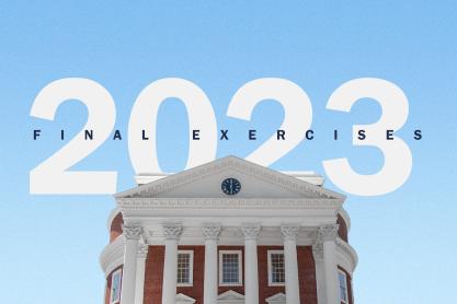 Text Final Exercises 2023 over a blue sky peaking behind the Rotunda