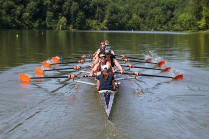 The UVA club rowing team on the Rivanna Reservoir