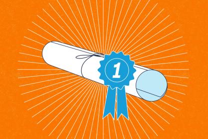 An illustration of a rolled up diploma with a #1 ribbon on it