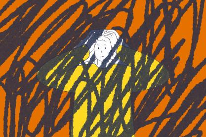 an illustration of a person holding their head in frustration obscured by a cloud of stress
