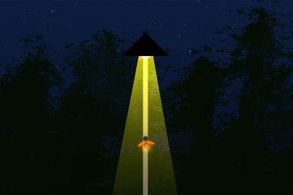 A lone firefly under a street lamp illustration