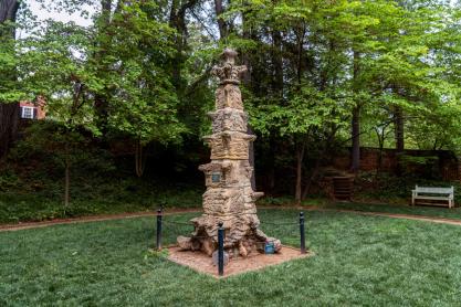 the Merton Spire in the UVA Pavilion IV garden