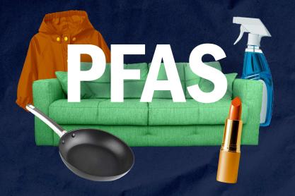 A collage of household items with PFAS text over them