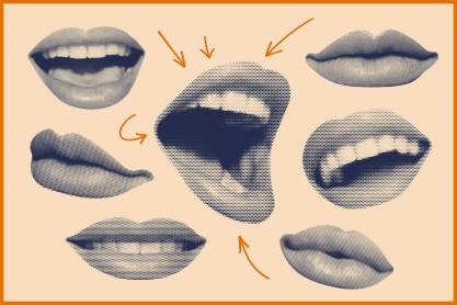 Illustration of a lot of blue and orange mouths