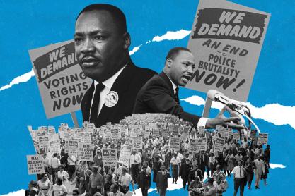 Illustration of Rev. Martin Luther King Jr. and civil rights protests