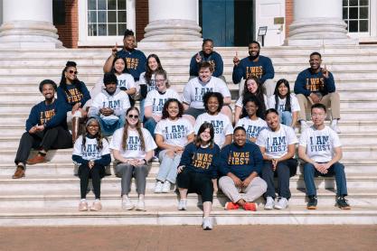 Hoos First members sit on the steps of the Rotunda