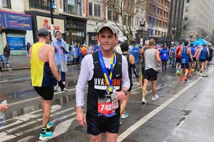 Jim Ryan at a marathon, looking at the camera