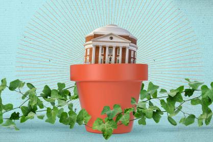 A graphic illustration of an ivy pot with the Rotunda sitting in the pot