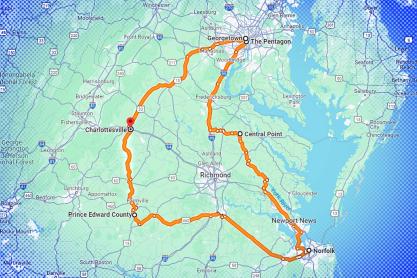 Road Trip Map of Virginia.