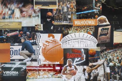 Collage of UVA Men's Basketball photos and illustrations