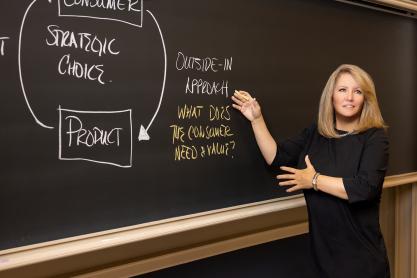 Kim Whitler standing at chalboard