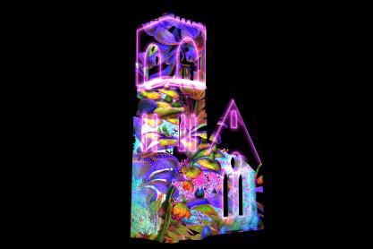 UVA Chapel Bell tower having multiple colors projected onto it.