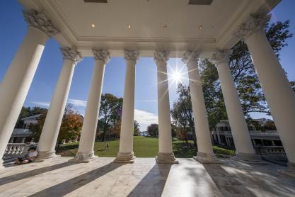 Looking down the lawn through the Rotunda Columns