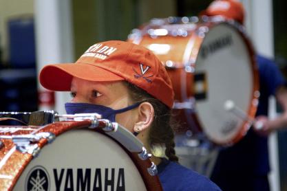 Female marching band percussionist 